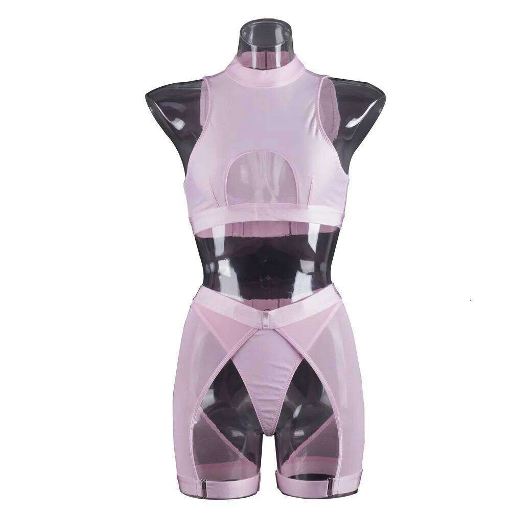 Sexy Lingerie Woman 3 Pieces Vest Top Seamless Underwear Garter Belt Set Thong Black Intimate Exotic Sets