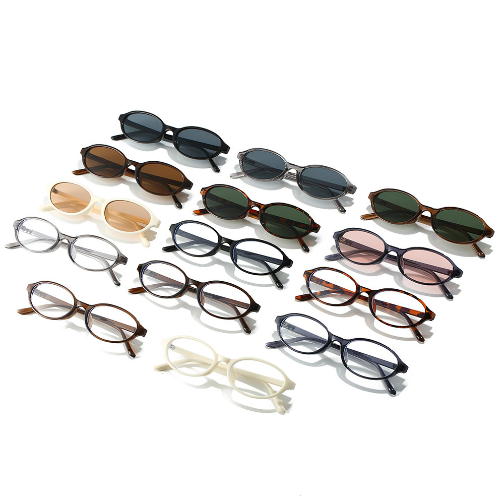 25 New European and American Oval Frame Nerd Fake No-Makeup Personality Retro Heart-Shaped Temple Sunglasses UV Protection