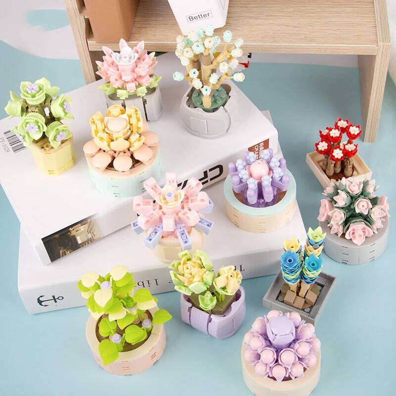 Mini Potted Building Blocks Flowers Succulents Decoration Bonsai Flower Model Ornaments Children's Toys Bricks Holiday Gifts Z260306