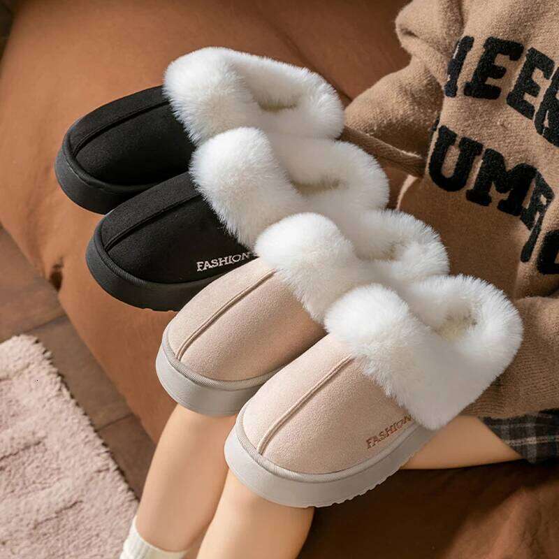 Platform Fluffy Slippers Women House Flats Fashion Plush Winter Warm Outdoor Indoor Shoes Ladies Home Elegant Casual Footwear