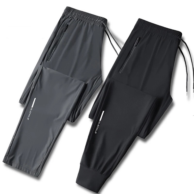 Ice Silk Long Pants For Mens Summer Quick Drying Loose Straight Leg Pants High Elasticity Sports Leggings Casual Pants 260306