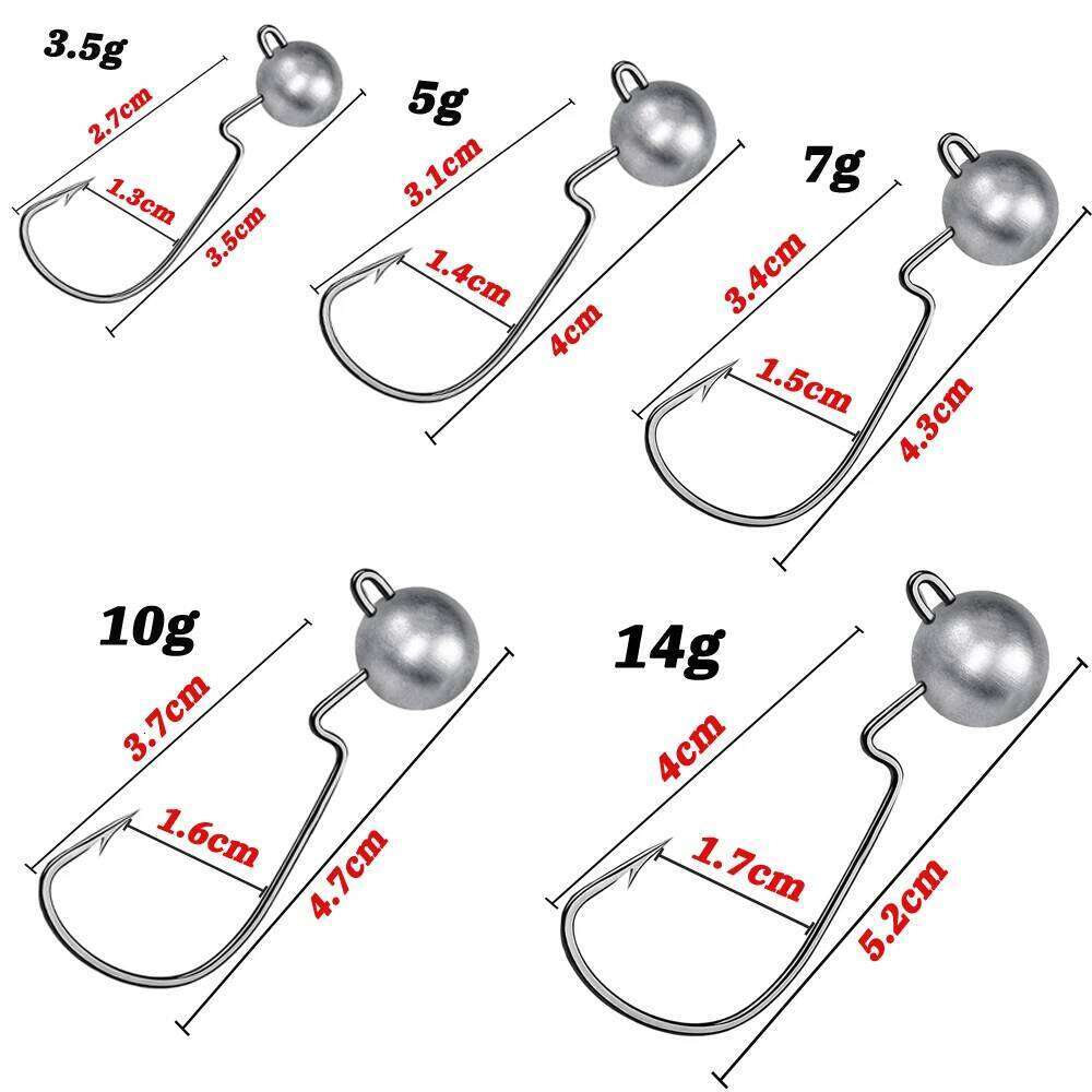 5PCS Jig Head Hook 3.5g 5g 7g 10g 14g High Strength Worm Angle Sharp Barbed Gear Soft Lure Fishing Tackle Crank Offset Fishhook S260305