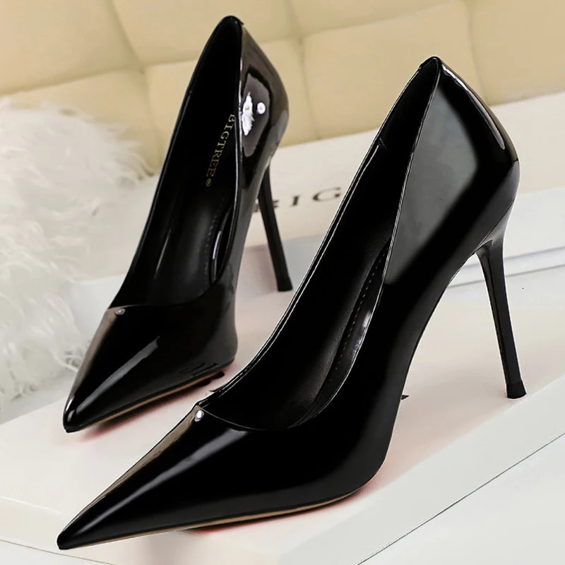 BIGTREE Shoes Fashion Woman Pumps Patent Leather High Heels Stiletto Heels Occupation OL Office Shoes Sexy Heels Plus Size 43 260306