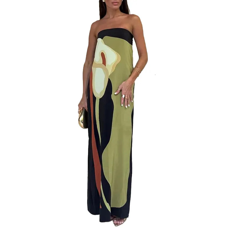 Summer Women Strapless Backless Flower Printed Long Dress Women Sleeveless Off Shoulder Vestidos Plus Size S-3XL Streetwear 260306