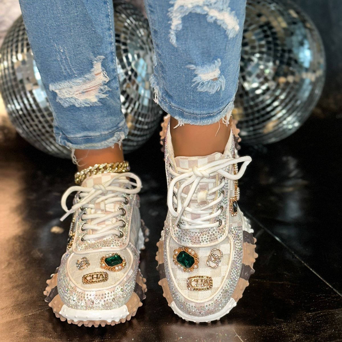 Luxury Women's Shoes for Women Spring Casual New Thick Soled Rhinestone Leather Sneakers for Women designer Platform Sneaker High quality outdoor