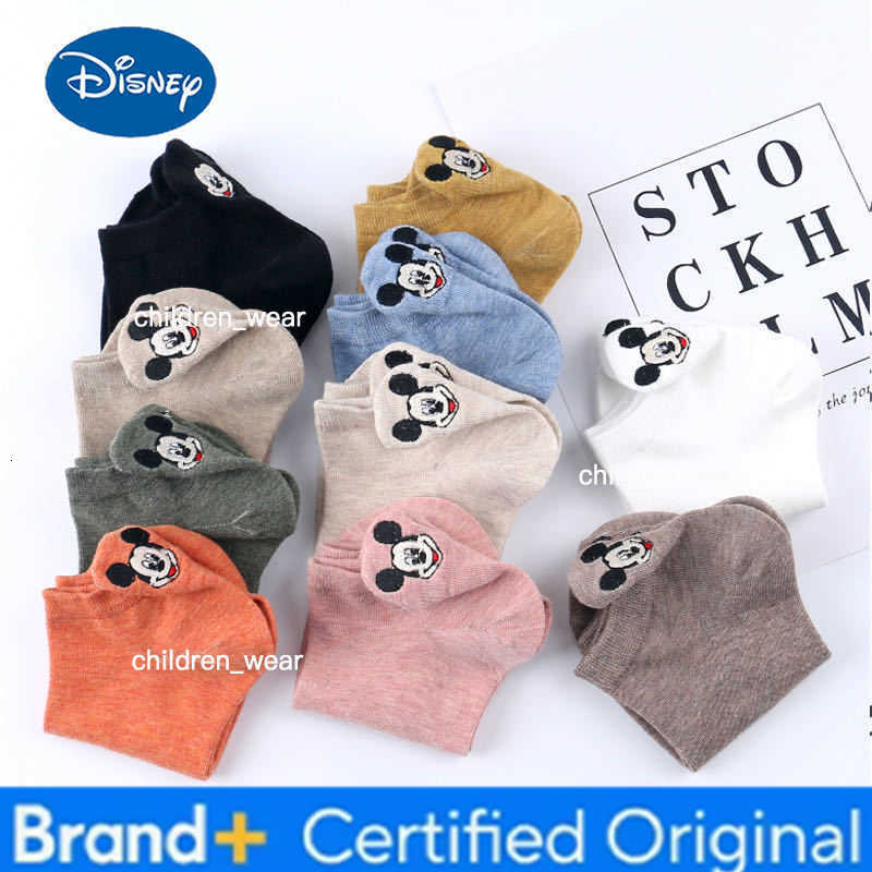 Disney Mickey Mouse Sock Cartoon Figures White Shallow Boat Socks Cotton Breathable Absorb Sweat Solid Color Spring Summer Women Girls H260306