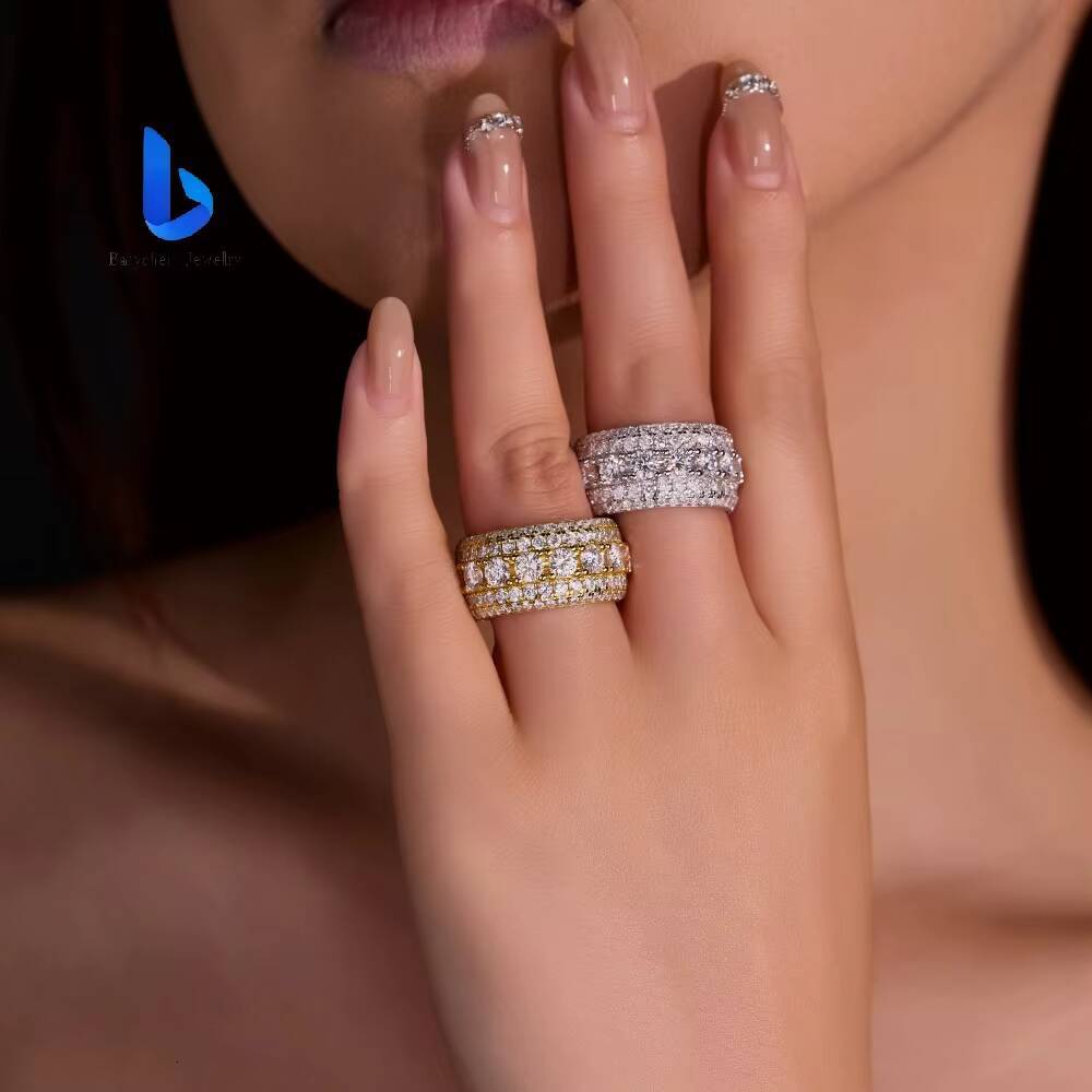 Hip Hop 925 Silver Mens Ring - 5 Rows VVS Moissanite GRA Certified Dazzling Eternity Band Pass Diamond Tester