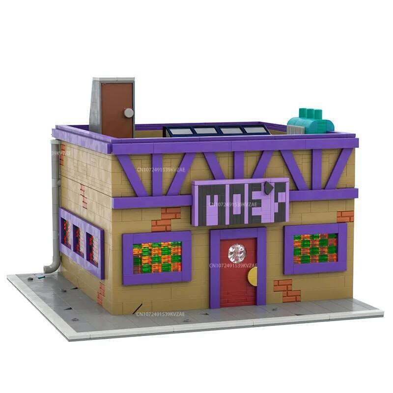 MOC Simpsoned Modular Moe's Tavern Building Blocks City House Springfield Elementary School Skyline Architecture Bricks Toys Z260306
