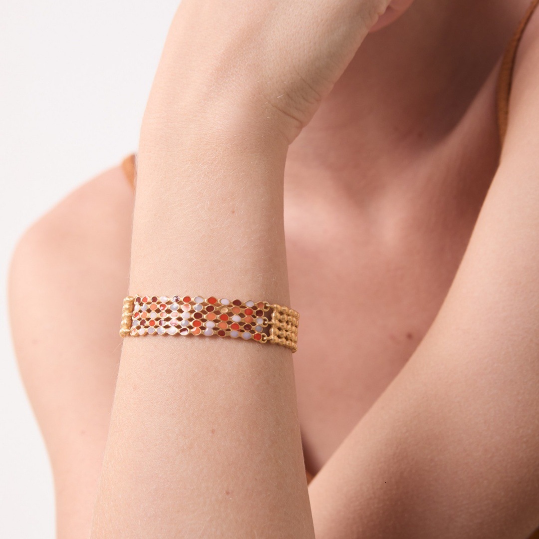 Bracelet And Niche Personalized Design High-End Metal Copper Plated With 18K Real Gold, Colorful Enamel Bracelet, Popular Hollow-Out Trendy Bracelet
