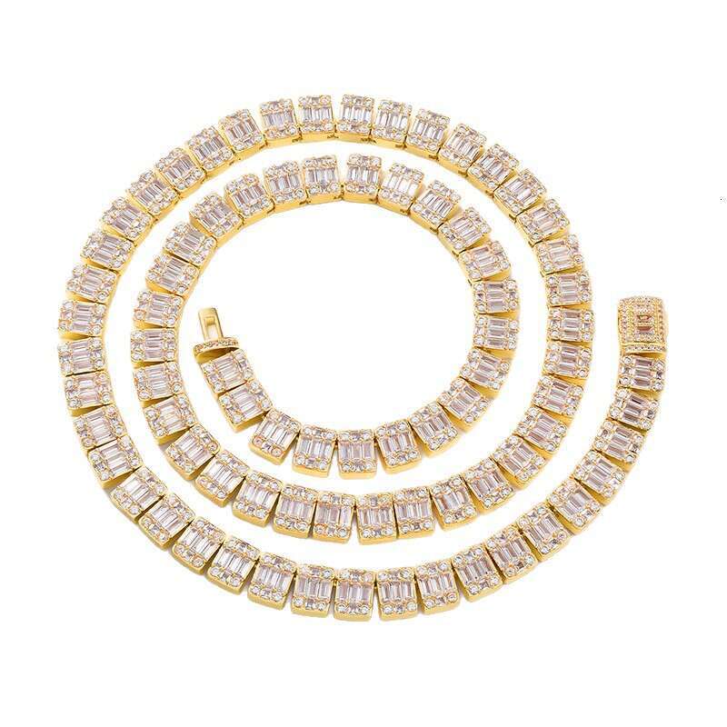 European and American cross-border trapezoidal necklace, 9mm square zirconia Cuban chain, hip-hop trendy unisex accessory