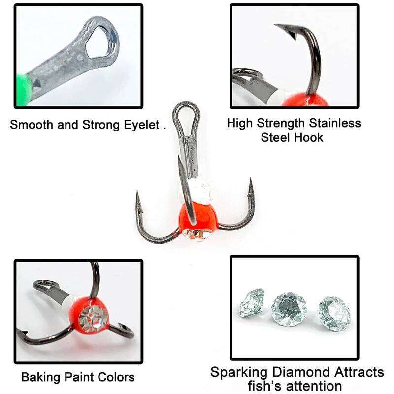 5PCS/10PCS Ice Fishing Treble Hook High Tackle Tool Carbon Steel Sinking Bait Winter Lures S260305