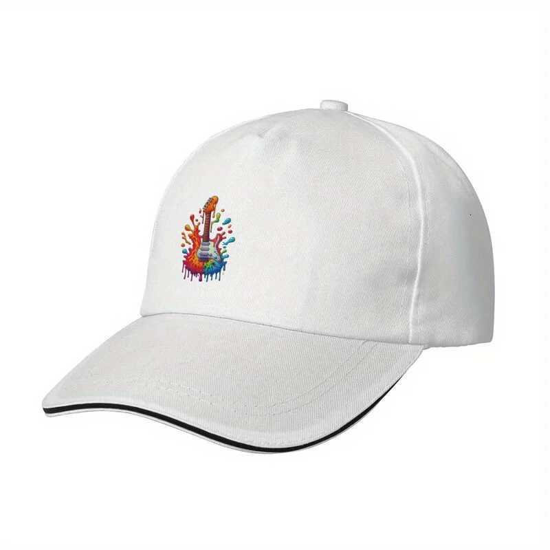 Rainbow Paint Splatter Electric Guitar Baseball Cap Unisex Adjustable Polyester Casual Sun Hat S260306