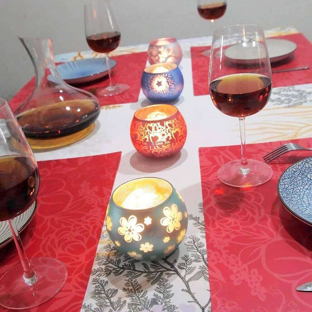 Glass Candlestick Votive Color Candle Cup Holder Tea Light Candelabra for Christmas Wedding Party Home Decore XJ260305