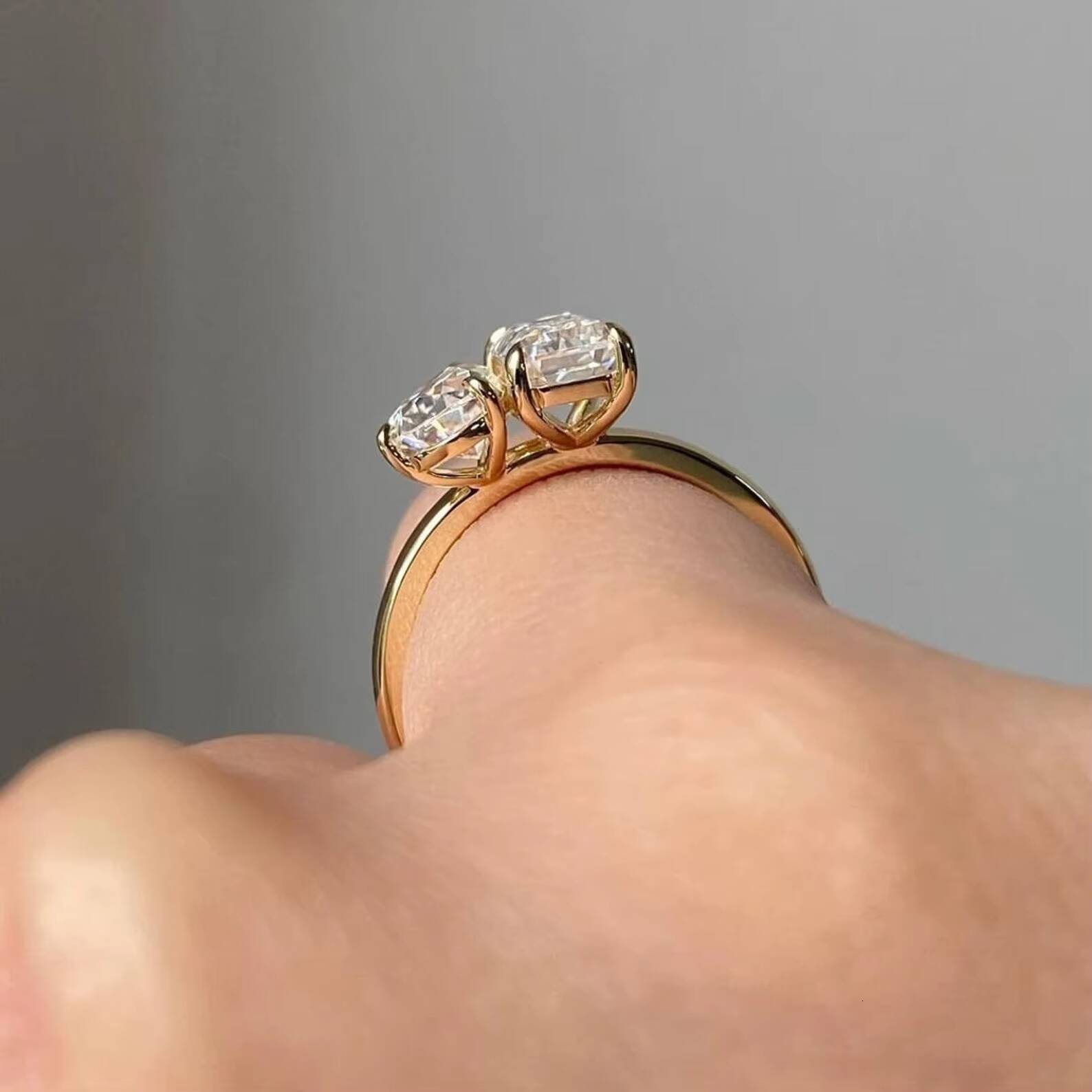 10k 14k 18k Solid Real Gold Vvs Moissanite Diamond Toi Et Moi Engagement Ring Pear Moissanite Two Stone
