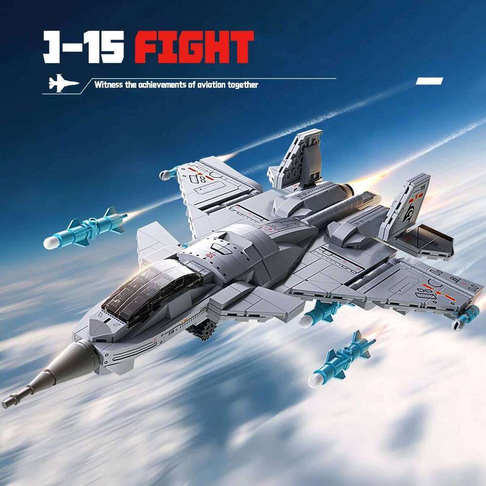 577pcs J-15 Carrier Fighter Jet Military Combat Armed Aircraft Building Blocks Shark Model Plane Bricks Educational Toy For Boys Z260305