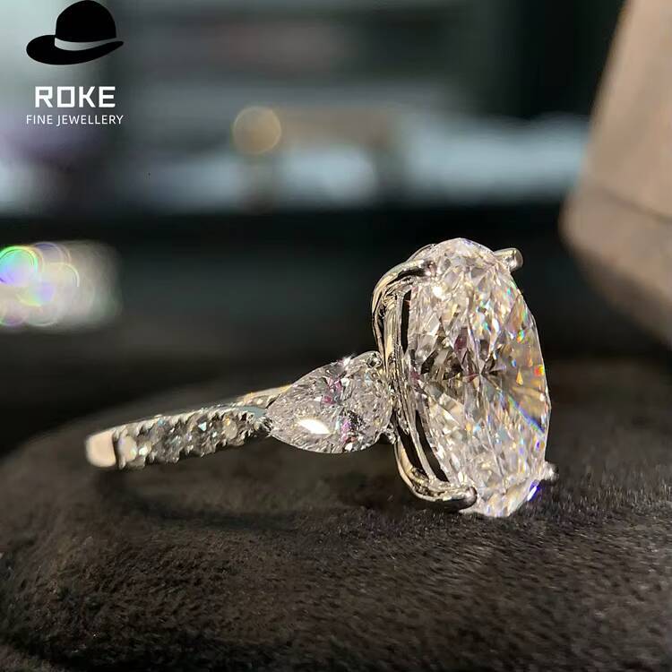 Classic 601ct Oval Lab-Created Diamond IGI/ Certified 9K-18K White Gold Hip Hop Wedding Engagement Ring for Women