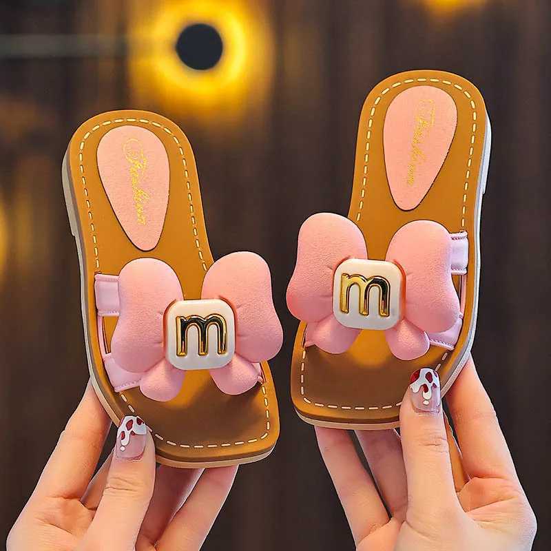 Kids Slippers - 3D Bow with Metal Logo, Soft Skin-Friendly, Non-Slip Wear-Resistant, Breathable Open-Toe Summer Sandals for GirlsT260306