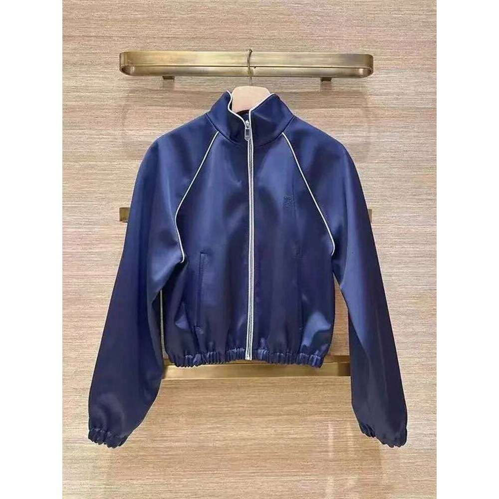 Satin Women Letter Embroidery Short Jacket Stand Collar Bright Thread Decoration 2026 Spring Female Zipper Slanted Pocket Coats Mdng260306