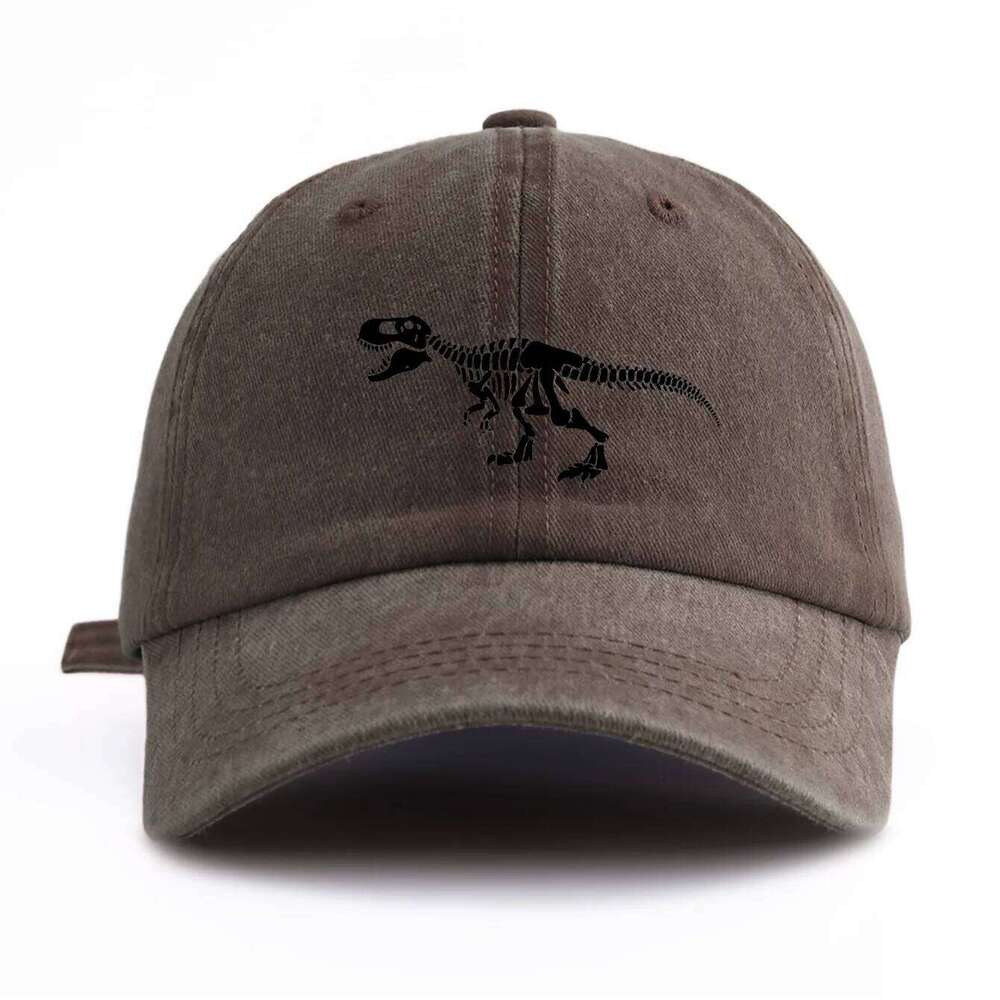1pc Black T. Rex Print Washed Baseball Cap for Adults, Minimalist Retro Style Casual Soft Adjustable Dad Hat, Perfect As Gift Y260304