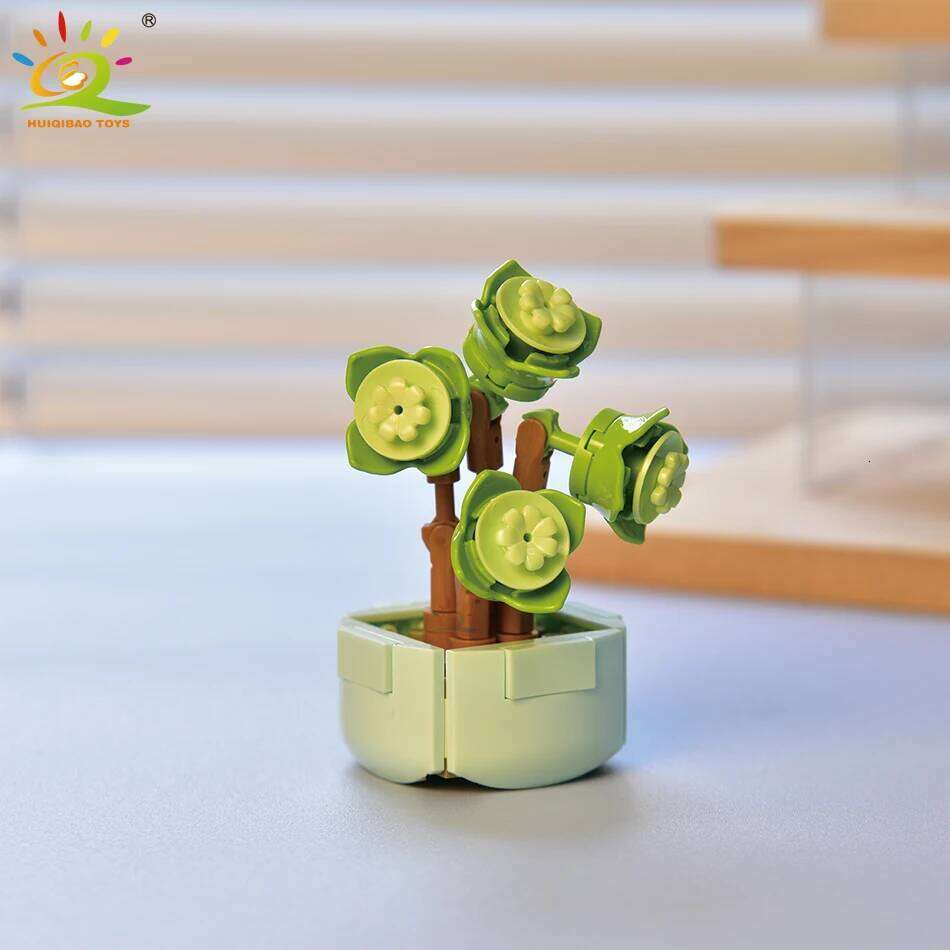 HUIQIBAO MOC Flower Succulents Building Blocks Everlasting Flowerpot Bonsai Gardens Romantic Bricks DIY Potted Plants Model Kids Z260306
