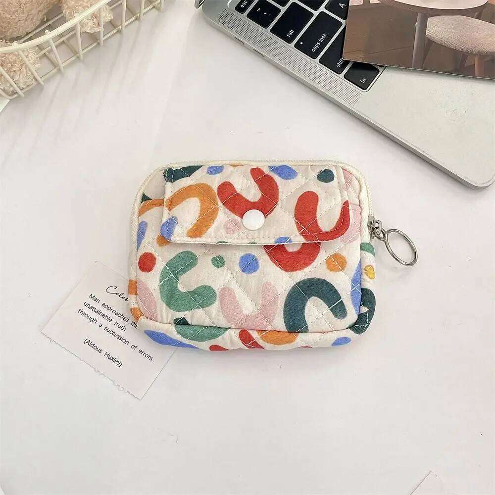 Kawaii Floral Coin Purse Korean Style Multifuctional Small Makeup Lipstick Jewelry Packing Bag Cartoon Printing C260304