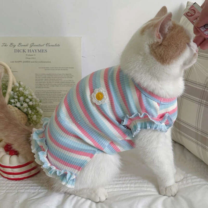 Summer Rainbow Striped Dog Cat Clothes, Thin Wear For Small Dogs, Puppies, And Kittens, Anti-Shedding Summer Vest Manufacturer Bamubi