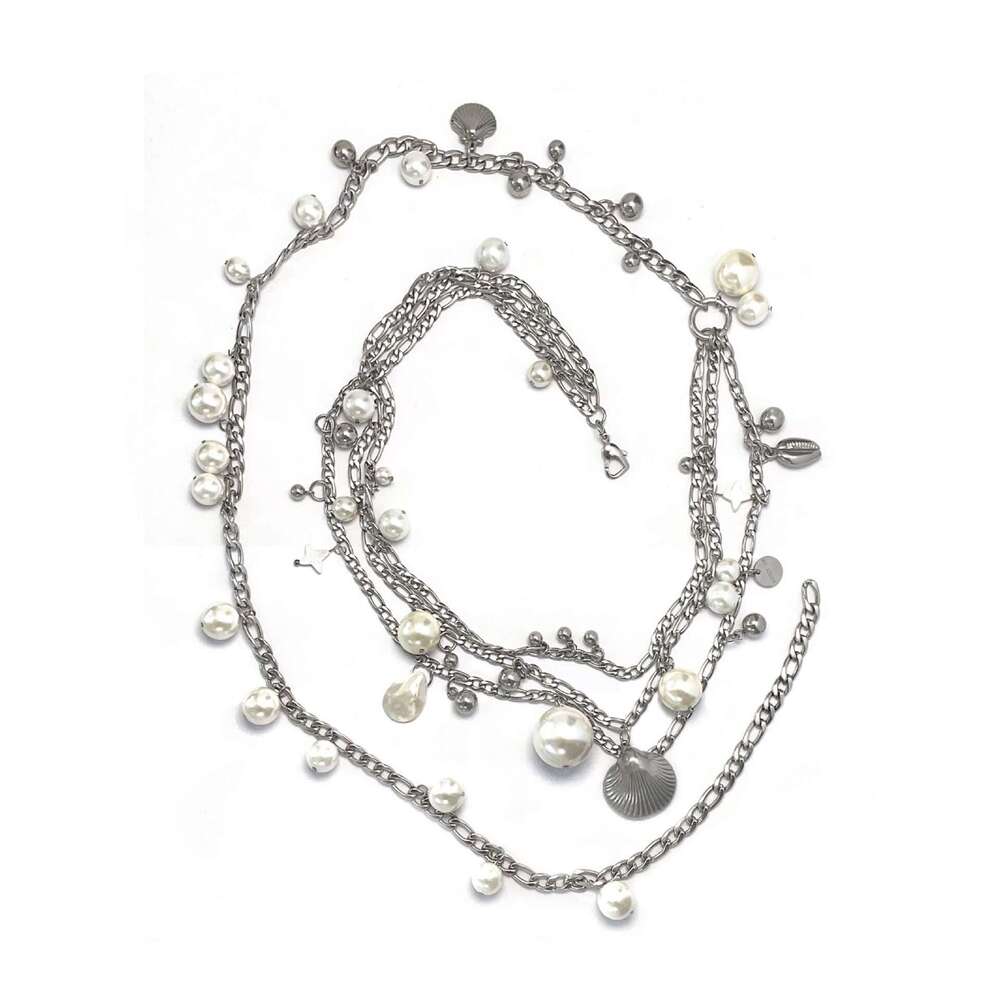 "Song of the Ocean" Pearl Waist Chain with Multi-layered Shell Pendant, Original Design, Fashionable