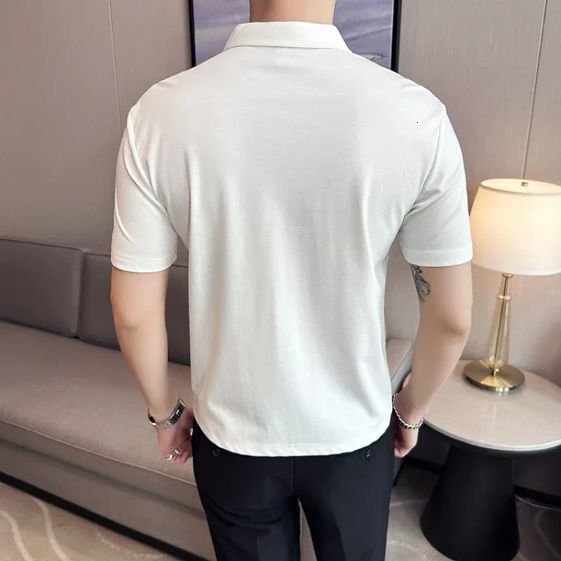 Stretchable Mens V-neck Polo Shirt High-quality Lightweight Short-sleeve T-shirt Slim-fit Polo Shirt Invisible Ice Silk 260304