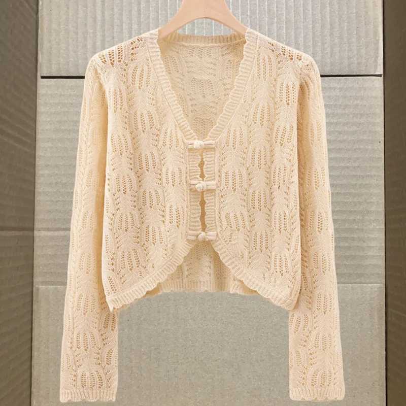 Cardigan Thin Ice Silk Ladies Jacket 2025 Summer New Long-Sleeved Short Hollow Sunscreen Shawl Women Coat Thin And Light Outside M260306
