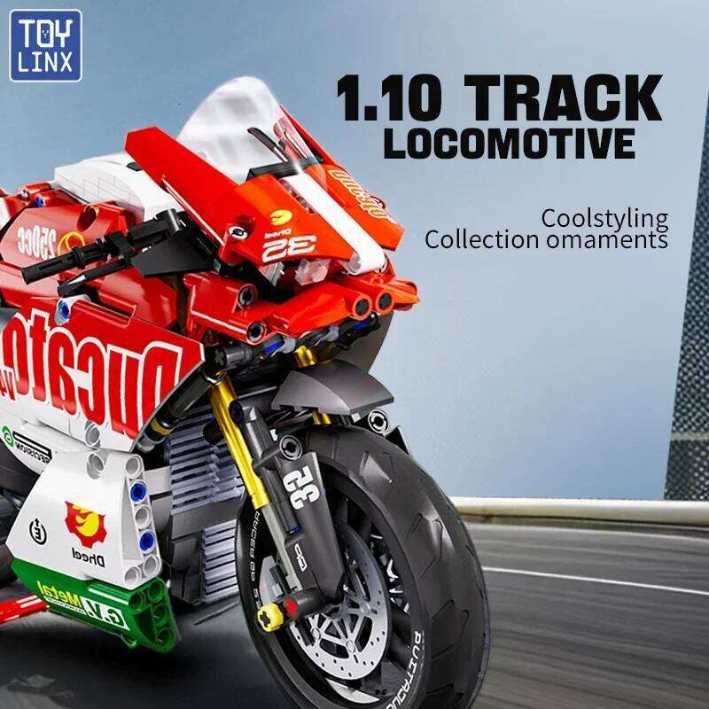 TOYLINX Famous V4 Motorcycle Building Blocks Set Super Motorbike Model Kit Technical Racing Kids Assembled Toys Gifts For Boys Z260305