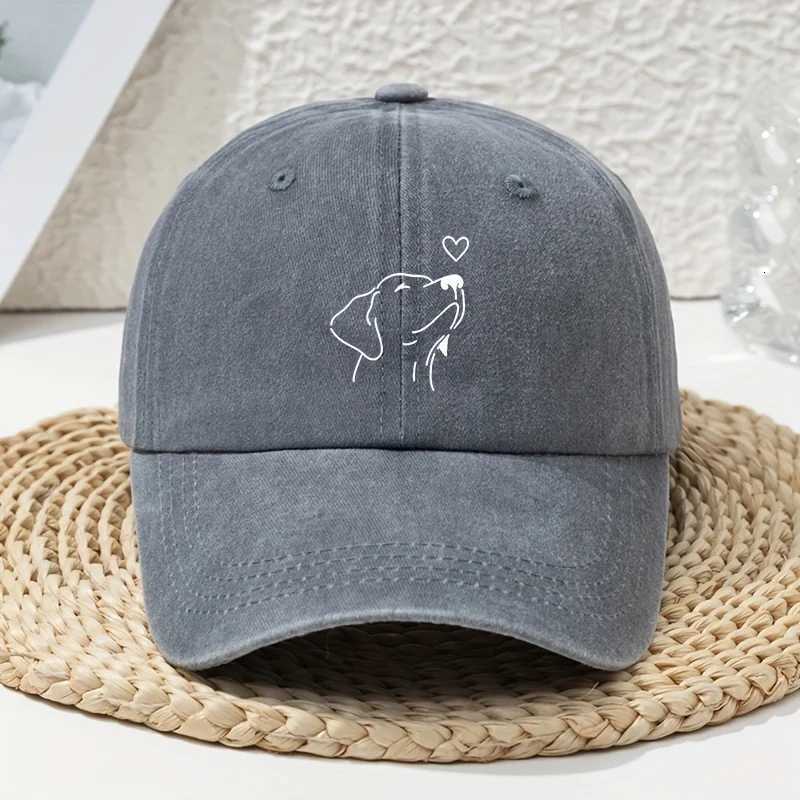 White line dog print womens baseball cap versatile for spring and summer retro soft top baseball cap dad hat vintage S260306