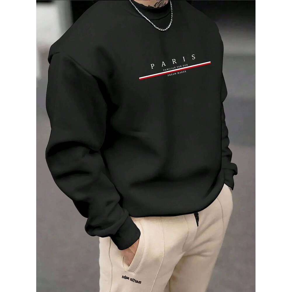 Paris print SWEATS Hoodies Loose Fit Print Casual Round Neck Top Men's autumn and winter warm round neck hoodie 26H0306