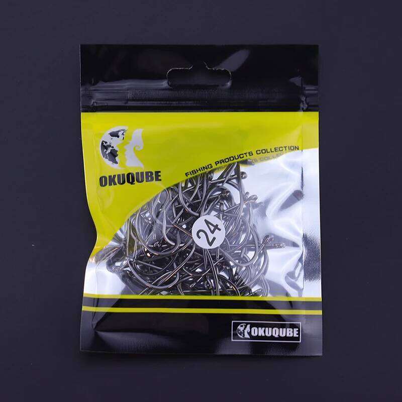 50pcs/lot Hooks High Carbon Stainless Steel Black Coating Flattened Sharp Barbed Fishhooks For Fresh&Saltwater Fishing Y260305