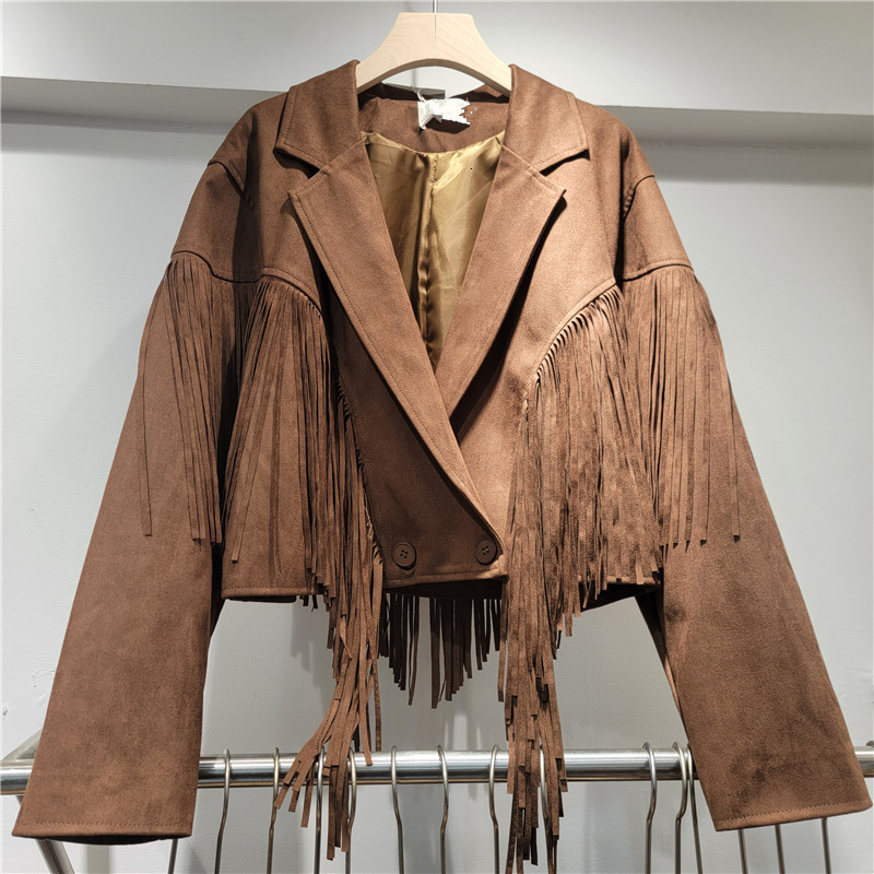 Retro Tassel Lapel Jackets Women Casual Long Sleeve Single-Breasted Jacket Coats With Pockets Female Autumn High Street Outwear 240821