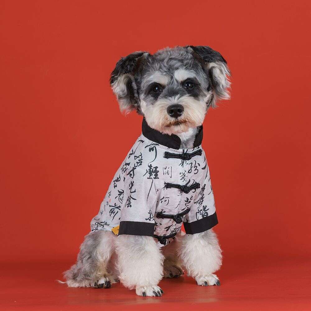 Chinese-Style Calligraphy Dog Clothes, Warm Stylish Autumn Winter, Suitable For Teddy, Bichon, Pomeranian, Schnauzer, And Other Small Dogs