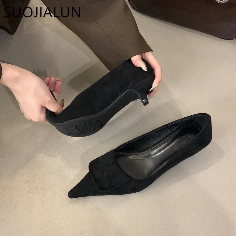 SUOJIALUN Autumn Women Pointed Toe Boat Shoes Fashion Red Ladies Elegant Dress Pumps Shoes Thin Low Heel Outdoor Dress Pump 260303