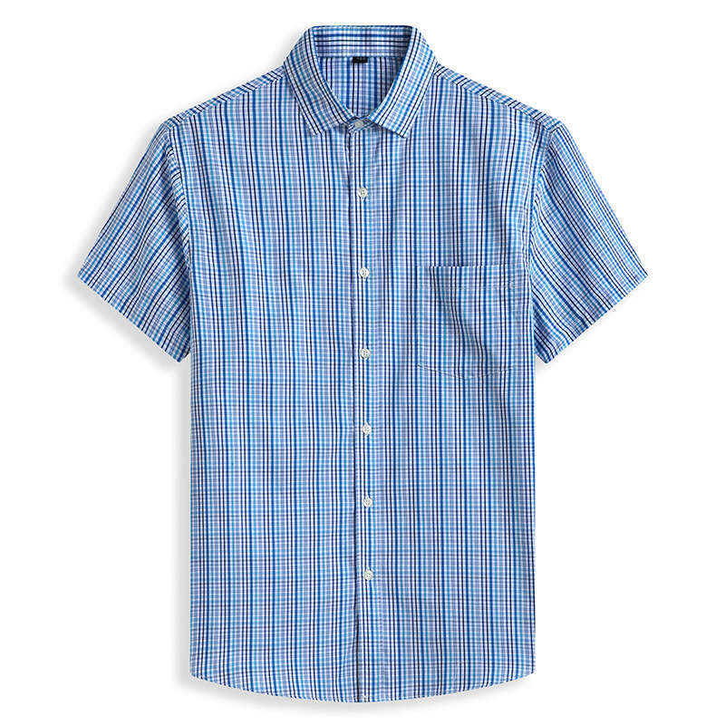 Cross-border summer plus-size plaid loose casual oversized big and tall men, yarn-dyed short-sleeve shirt for men
