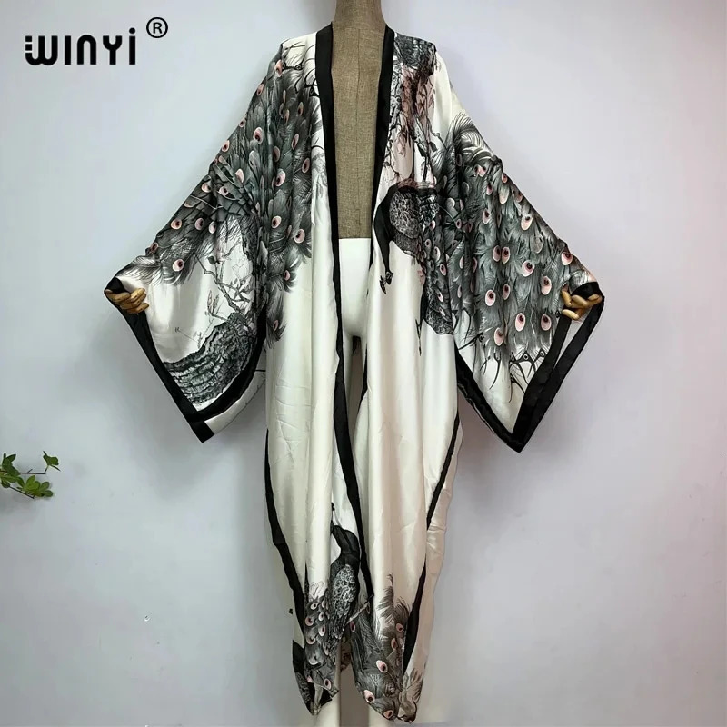 WINYI Summer Women Cardigan stitch Cocktail sexy Boho Maxi African Holiday Batwing Sleeve Silk feeling Robe kimono kaftan 260228