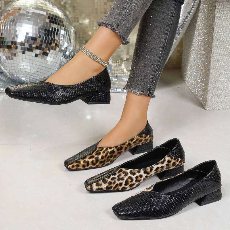 2026 Spring New Women's Square Toe Flats Leopard Print Design Fashion Casual Comfort Sneakers