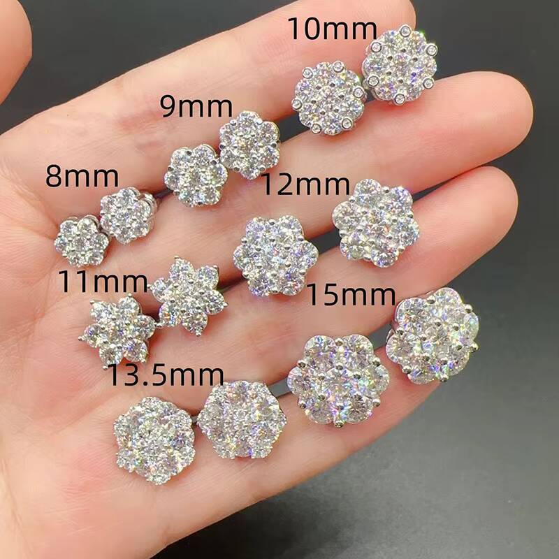 Hot Top Selling Pass Diamond Tester Fine Jewelry 925 Silver 8mm 12mm 15mm Flower Earrings Vvs Moissanite Stud Earrings