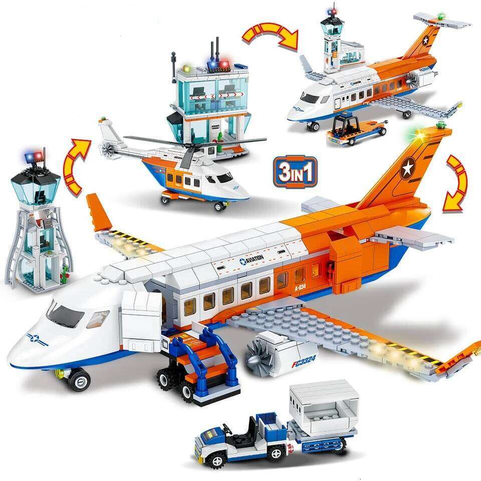 3 in1 Hospital Building Blocks STEM Sets City Police Office Airport Center Fire Truck Car Bus Bricks Toy for Kids Boys Gift Z260306