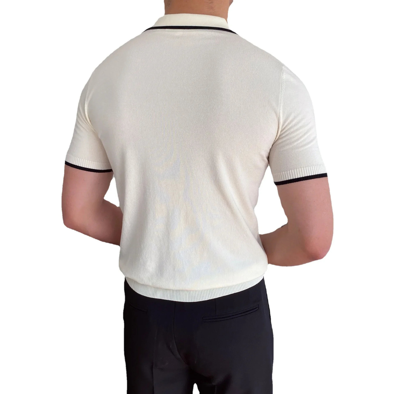 Mens Polo Shirt ElbowSleeved Tshirt Fashion Collar SlimFit Men Clothing Woolen Sports Tee Man Golf EUR 260302