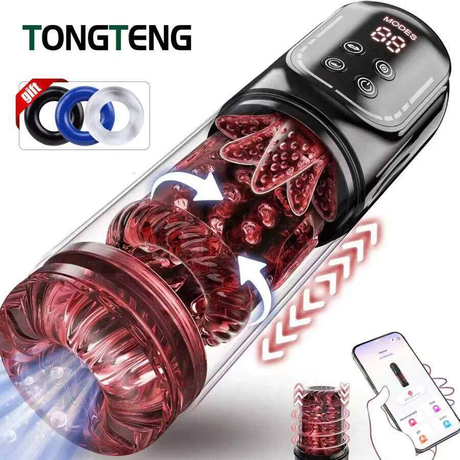 Automatic Male Masturbator Cup 7 Sucking Rotating Licking Thusting APP LED Modes Pocket Pussy Stroker Blowjob Sex Toys For Men W260305