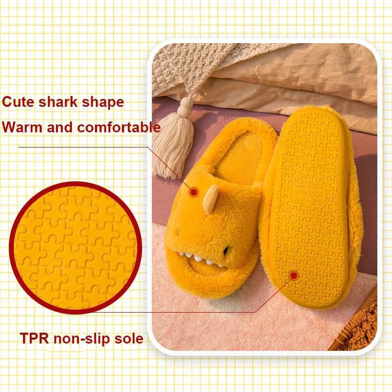 Comwarm Autumn And Winter Cartoon Shark Wool Slippers For Women Soft Home Mens Indoor Household Open Toe Plush Cotton Slippers S260305