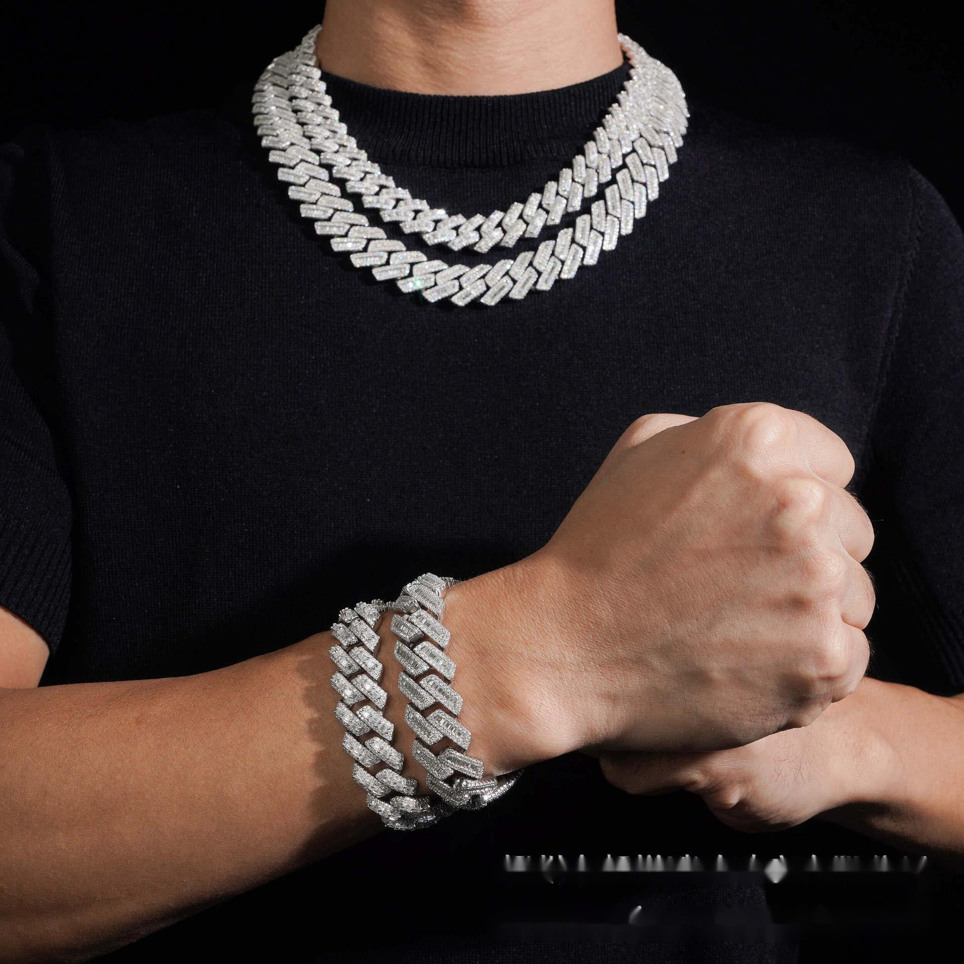 18mm new trapezoidal VVS moissanite Cuban necklace 925 silver unisex party boutique Cuban bracelet