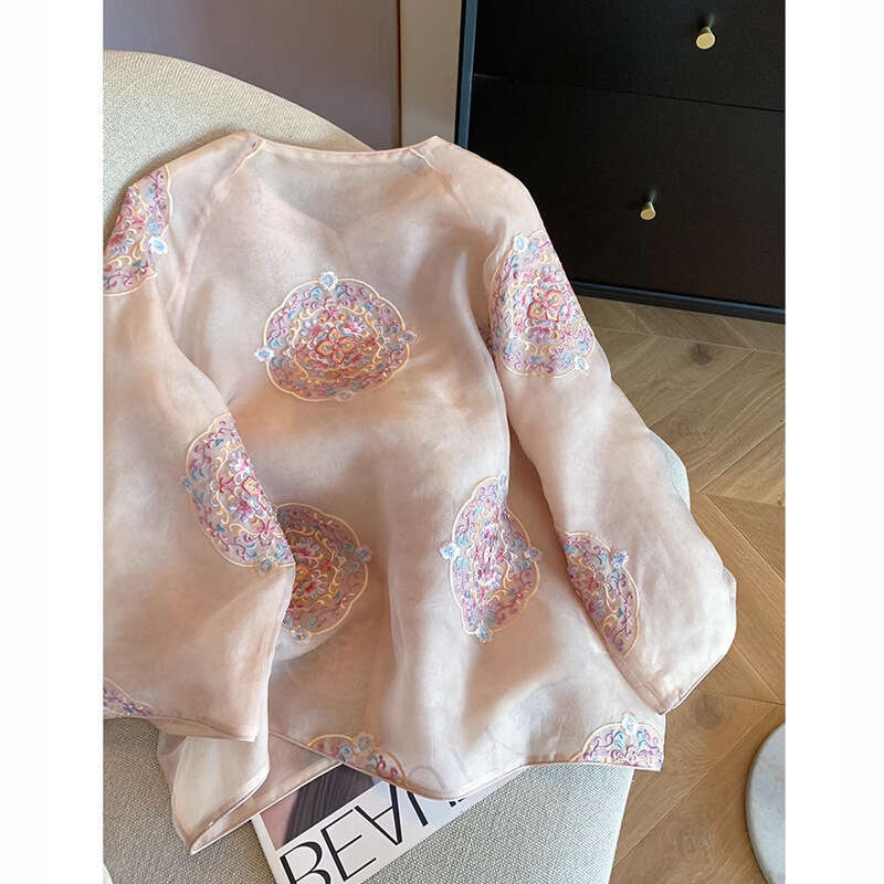 Mardi Hefxessdr New Chinese Embroidery Thin Loose Comfortable Beautiful Shirt Women's Spring Style Niche Temperament Top Chinese style shirt wome