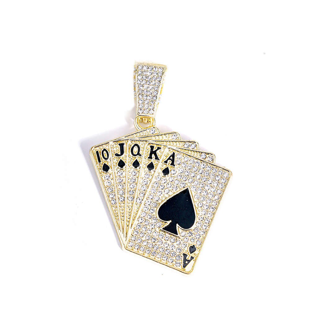 Hot-selling men's poker card necklace pendant, high-quality, fashionable, diamond-encrusted, exclusively for cross-border hip-hop jewelry, person