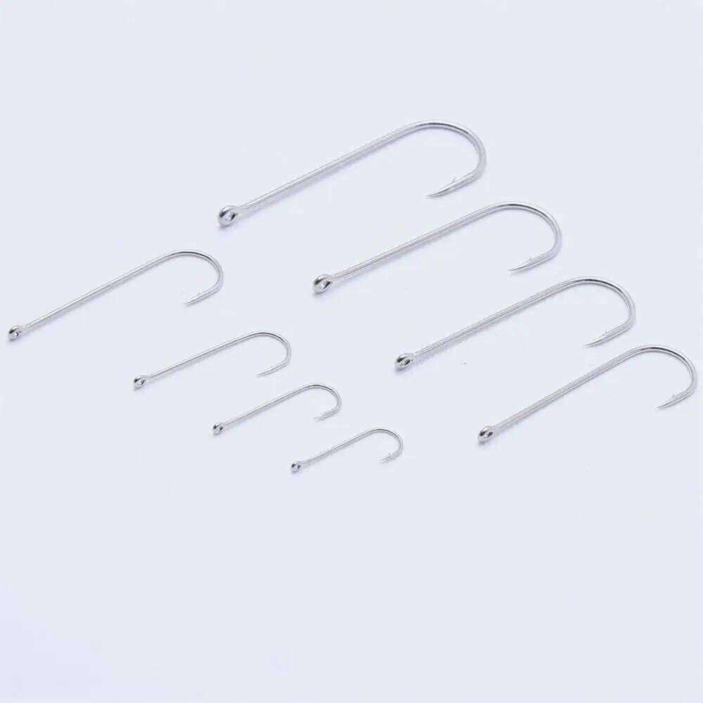 50 pieces/box Aberdeen extended straight handle hooks, carbon stainless steel fish hooks for freshwater and saltwater use S260305