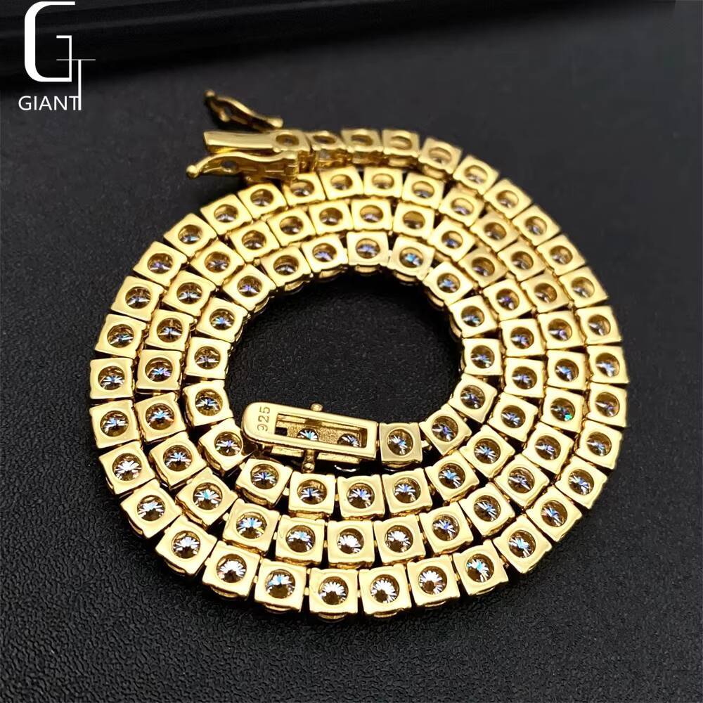 New Arrival 3mm 4mm Moissanite Tennis Necklace Hip Hop Fine Jewelry 925 Silver Diamond Tennis Link Chain Necklace