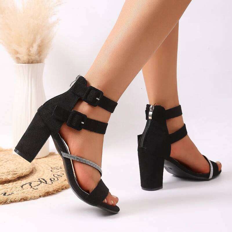 2025 Summer New Women's Fashionable and Comfortable Sandals Outdoor Anti slip Dew toed Simple High Heel Shoes